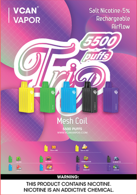 Sigaretta elettronica 5500puffs di Mesh Coil Bottom Airflow Disposable di marca di Vcan